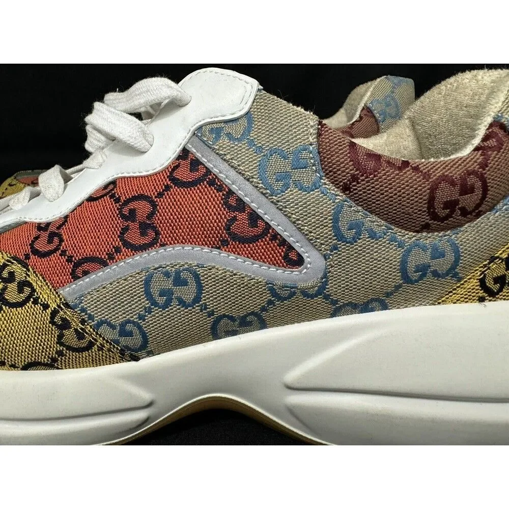 Gucci Rhyton Jacquard Monogram Multicolor Beige Sneakers Authentic Mens 11.5